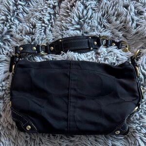 Coach Black Signature Canvas Shoulder Hobo with Gold Hardware